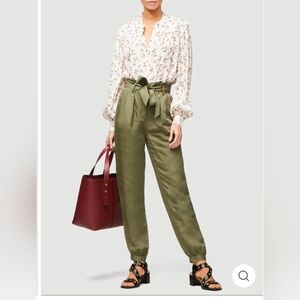 Frame Linen Blend Army Green Paperbag Trouser Pants